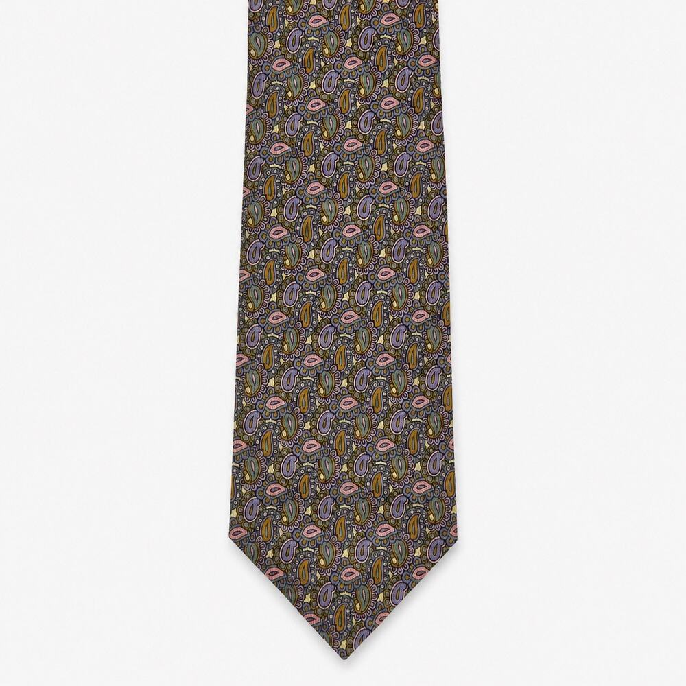 Perry Ellis Portfolio Silk Tie Gray Lavender Gold Paisley Italian Silk Office
